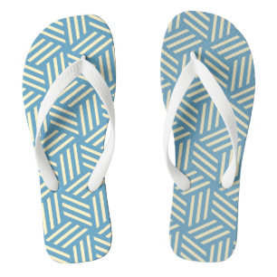 Retro Abstract Optical Illusion Cubes Pattern Blue Thongs