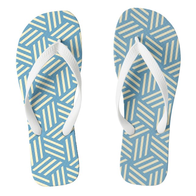 Retro Abstract Optical Illusion Cubes Pattern Blue Thongs (Footbed)