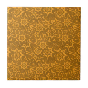 Retro Abstract Orange Floral Star Pattern Ceramic Tile