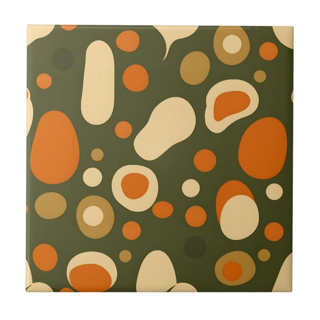 Retro Abstract Organic Shapes Pattern Ceramic Tile (Front)