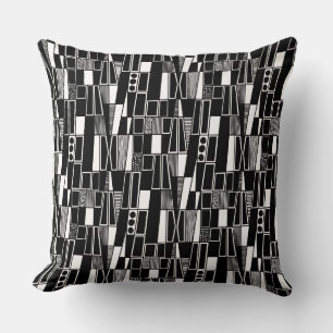 Retro Abstract Pattern 300521 - Black on White Cushion