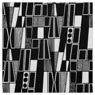 Retro Abstract Pattern 300521 - Black on White Fabric