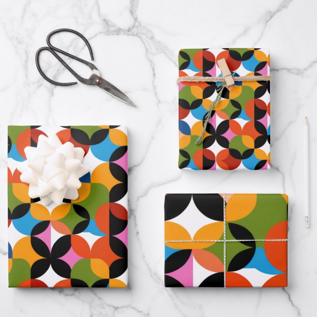 Retro Abstract Pattern Colourful Mid Century Moder Wrapping Paper Sheet (Front)