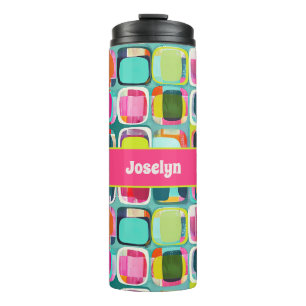 Retro Abstract Pattern with Name Colourful  Thermal Tumbler