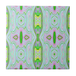Retro Abstract Pink, Lime Green and Aqua Pattern Ceramic Tile