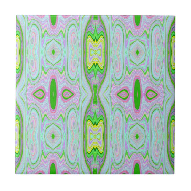 Retro Abstract Pink, Lime Green and Aqua Pattern Ceramic Tile (Front)