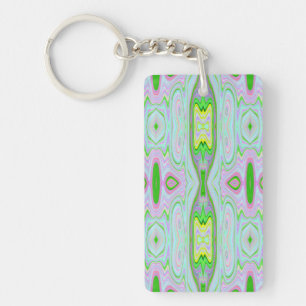 Retro Abstract Pink, Lime Green and Aqua Pattern Key Ring