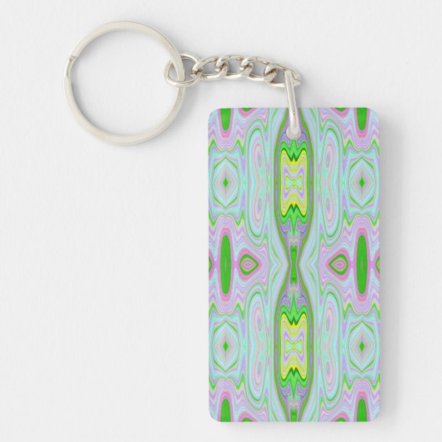 Retro Abstract Pink, Lime Green and Aqua Pattern Key Ring (Front)