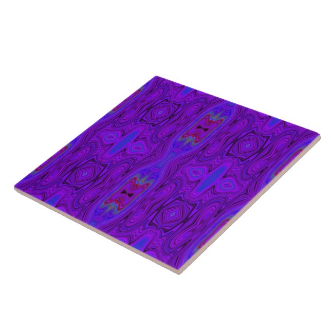 Retro Abstract Purple and Royal Blue Pattern Ceramic Tile (Side)