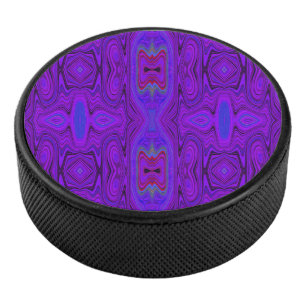 Retro Abstract Purple and Royal Blue Pattern Hockey Puck