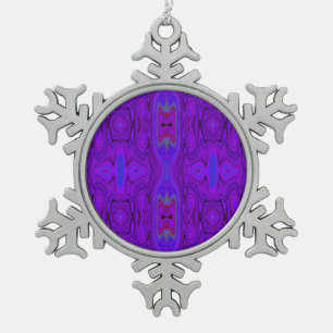 Retro Abstract Purple and Royal Blue Pattern Snowflake Pewter Christmas Ornament
