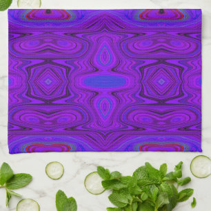 Retro Abstract Purple and Royal Blue Pattern Tea Towel