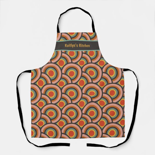 Retro Abstract Red Gold Teal Circles Personalised Apron (Front)