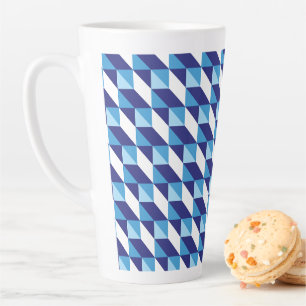 Retro Abstract Shades of Blue Geometric Pattern Latte Mug