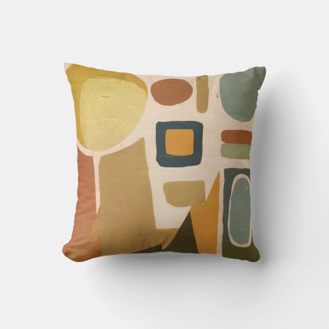 Retro Abstract Shapes in Muted Tones Throw Pillow (Front)