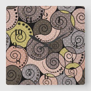 Retro, abstract , spirals square wall clock