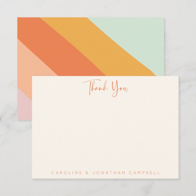 Retro Abstract Stripe Chic Mint Pastel Script Name Thank You Card (Front/Back)