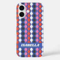 Retro Abstract Stripes Blue Pink Personalised Name