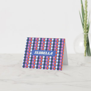 Retro Abstract Stripes Blue Pink Personalised Name Note Card