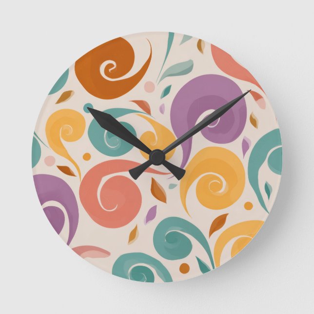 Retro Abstract Swirl Pastel Throw Pillow Round Clock (Front)