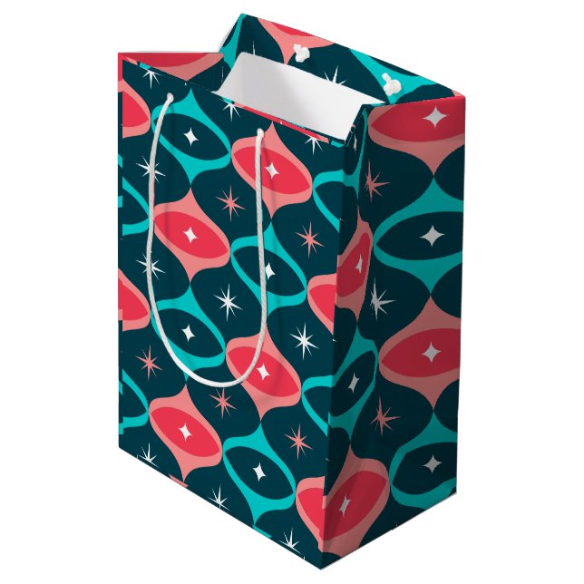 Retro Abstract Teal and Coral Gift Bag (Back Angled)