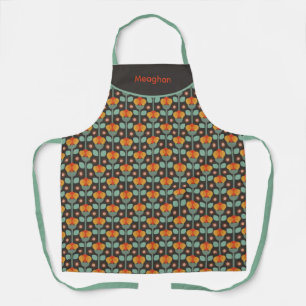 Retro Abstract Teal Gold Red Floral Apron