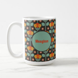 Retro Abstract Teal Gold Red Floral Coffee Mug