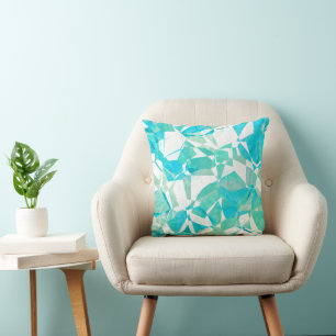 Retro Abstract Teal Turquoise Blue Polygon Pattern Cushion