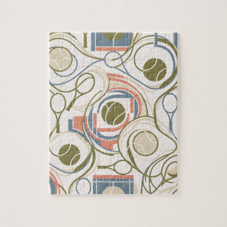 Retro Abstract Tennis Rackets & Balls Jigsaw Puzzle