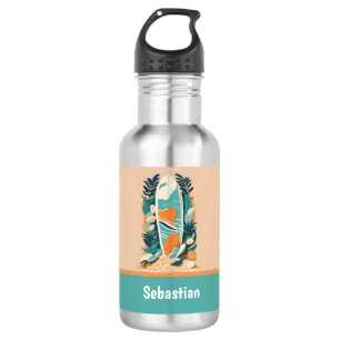 Retro Abstract Tropical Beach Surfboard for Teens 532 Ml Water Bottle