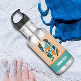 Retro Abstract Tropical Beach Surfboard for Teens 532 Ml Water Bottle