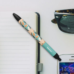 Retro Abstract Tropical Beach Surfboard for Teens Black Ink Pen