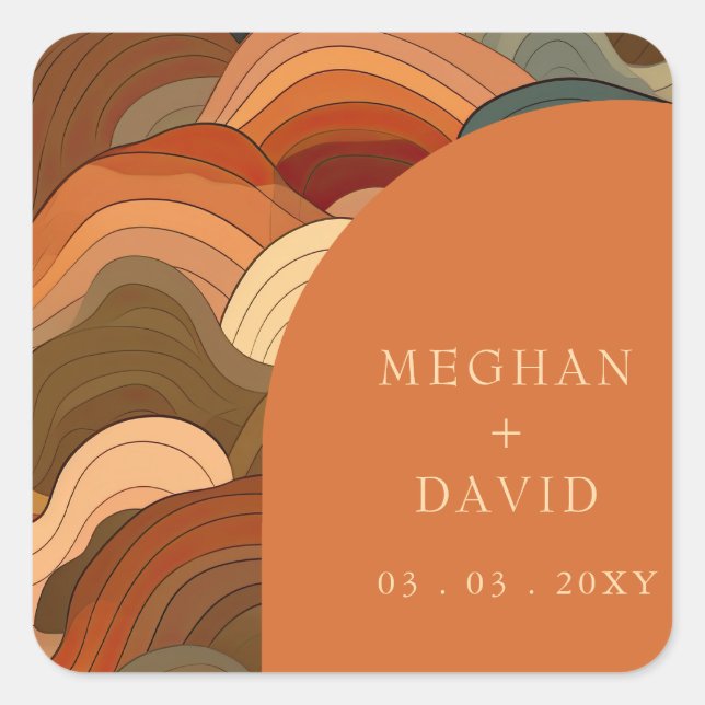 Retro Abstract Wave Arch Earthy Terracotta Orange  Square Sticker (Front)