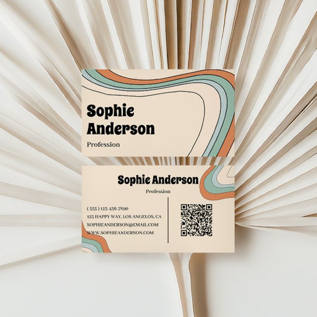 Retro Abstract Wave Rainbow with QR Code Business Card (Creator Uploaded)