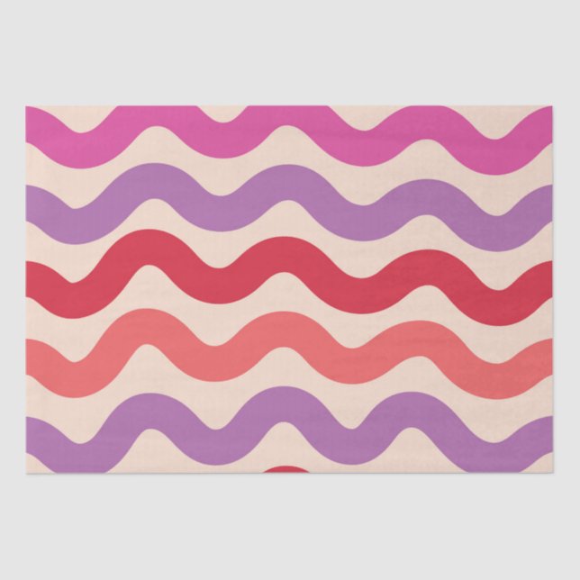 Retro Abstract Waves Pink Purple Red Pattern  Tissue Paper (Front)