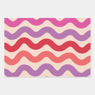 Retro Abstract Waves Pink Purple Red Pattern Wrapping Paper Sheet