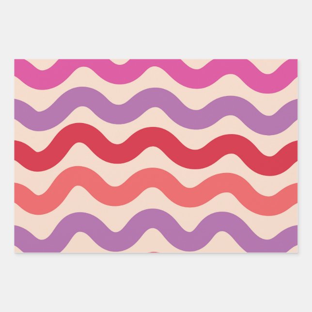 Retro Abstract Waves Pink Purple Red Pattern  Wrapping Paper Sheet (Front)