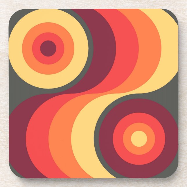 Retro Abstract Wavy Rainbow Squares Abstract Art Coaster (Front)