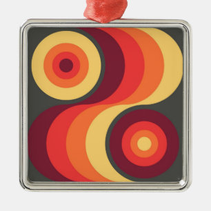 Retro Abstract Wavy Rainbow Squares Abstract Art Metal Ornament