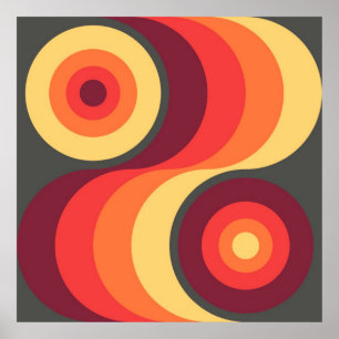 Retro Abstract Wavy Rainbow Squares Abstract Art Poster