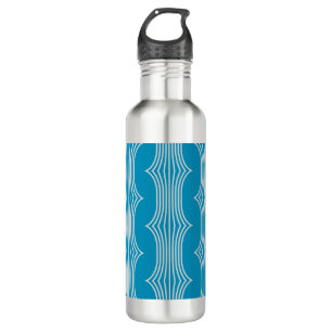 Retro Abstract White Lines on Blue Pattern 710 Ml Water Bottle