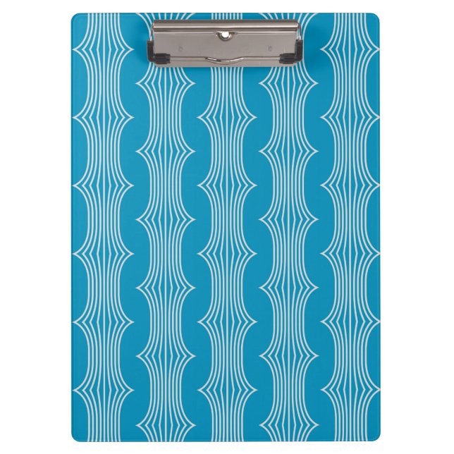 Retro Abstract White Lines on Blue Pattern Clipboard (Front)