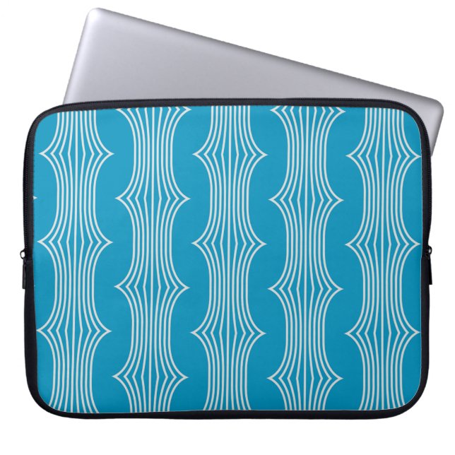 Retro Abstract White Lines on Blue Pattern Laptop Sleeve (Front)