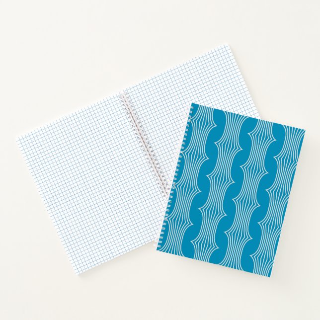 Retro Abstract White Lines on Blue Pattern Notebook (Inside)