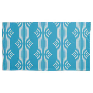 Retro Abstract White Lines on Blue Pattern Pillowcase