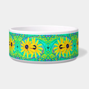 Retro Abstract Yellow Flowers on Aqua Swirl