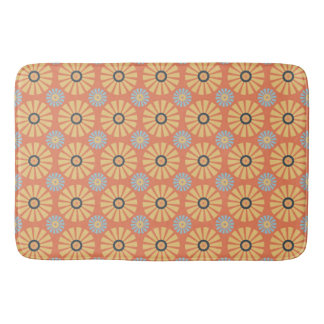 Retro Abstrat Blue and Orange Daisies Pattern Bath Mat
