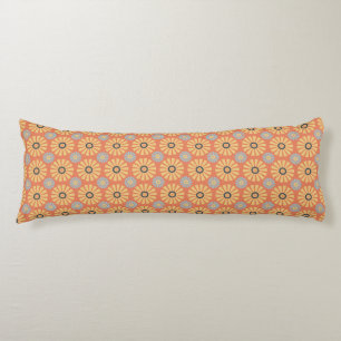 Retro Abstrat Blue and Orange Daisies Pattern Body Cushion