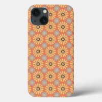 Retro Abstrat Blue and Orange Daisies Pattern