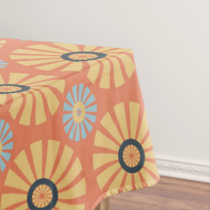 Retro Abstrat Blue and Orange Daisies Pattern Tablecloth